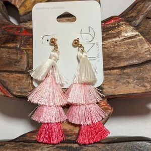 Icing Pink and Red Tassel Earrings